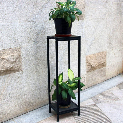 Zhongma 2 Tier 39.5" Tall Plant Stand with Slate Top, 12.4 x 10.63 x 39.5 inches, Square Flower Shelf for Balcony, Home, Garden, Backyard Patio with Adjustable Leveling Feet