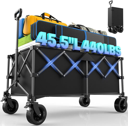 45.5" L Kitsure Collapsible Wagon - Heavy Duty Foldable Wagon with 440lbs Capacity, Adjustable
