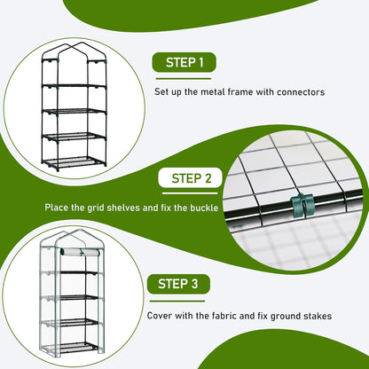 Outvita Mini Greenhouse, Small PE Plant Green House with 4 Tiers Rack, Shelf Clips, Roll-up Zipper Door, Gardening Supplies for Indoor Outdoor Seedling Frost Protection , 27"x19.6"x63" White
