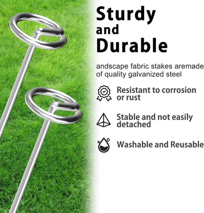 120 Pack Heavy Duty 8 Gauge Galvanized Landscape Fabric Pins, 6 Inch G-Shaped Round Top Weed Barrier Stakes for Garden, Erosion Control, Tent, Ground Cover (Silver)