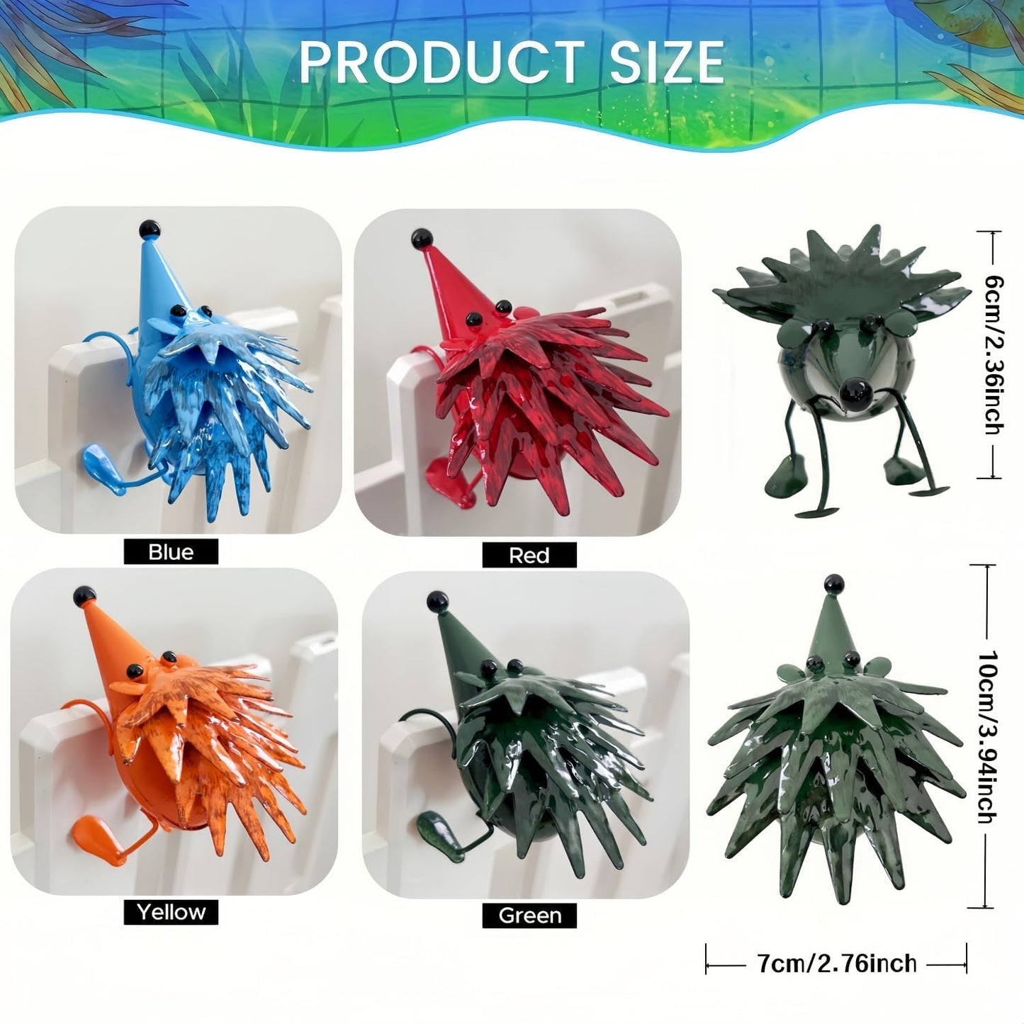 Cute Metal Hedgehog Statues (4PCS) Garden Figurines Outdoor Yard Ornaments for Patio Lawn Flower Beds Farmhouse Home Decor