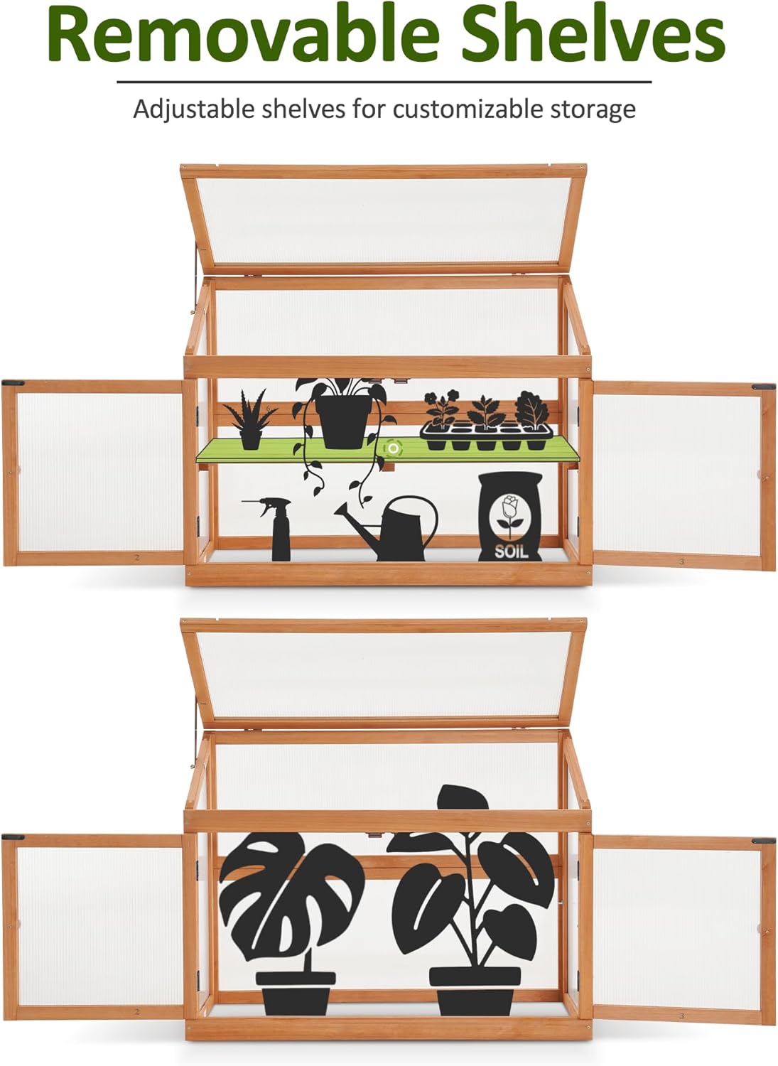 MCombo 2-Tier Wooden Cold Frame Garden Greenhouse Raised Flower Planter Shelf Bed Protection 6057-0160 (Orange)