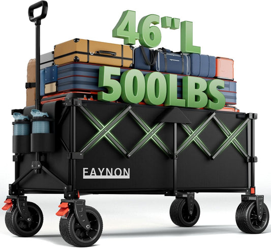 46" L Collapsible Foldable Extended Wagon, 500LB Weight Capacity with 280L Heavy Duty Folding