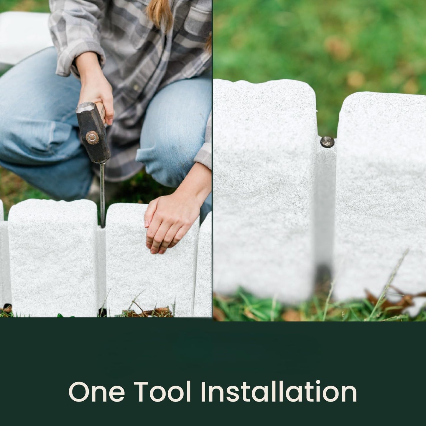 Beuta Landscape Edging | Garden Edging Border | Faux Stone Block XL for Lawn Edging, Flower Beds & Yard Edging – 40 Pack | Each Section Has 6 Blocks 48" L x 4" W x 9.5" H | 120 Spikes | Limewash
