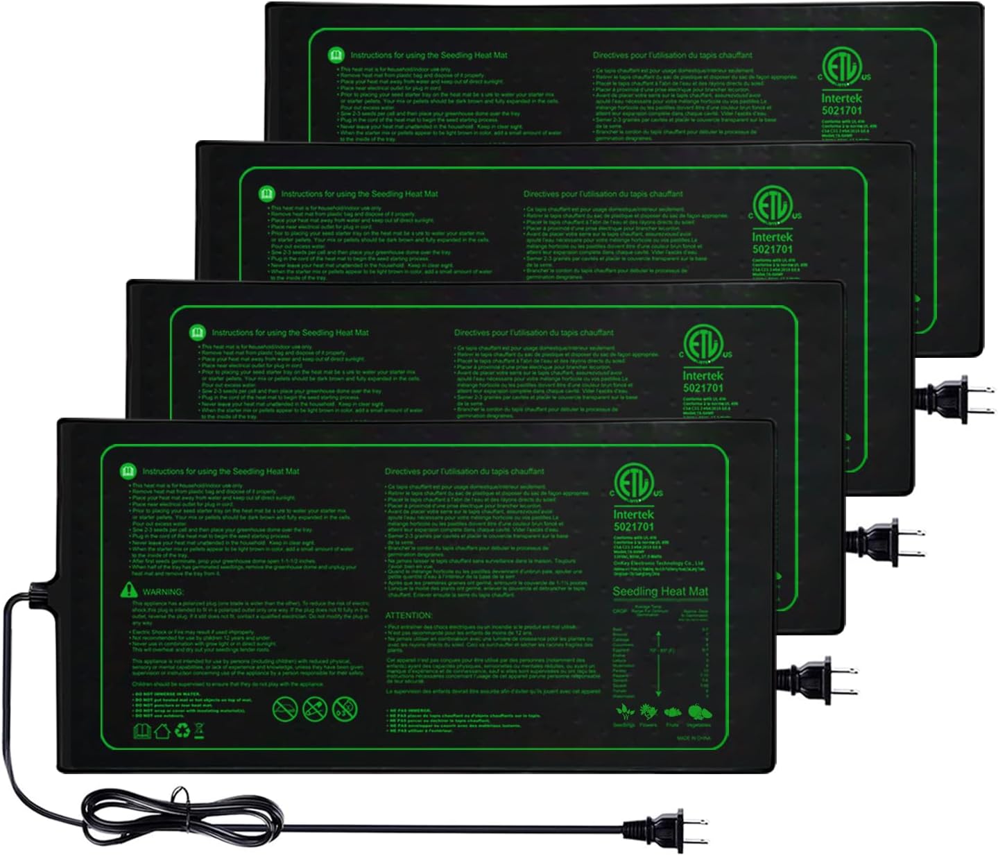 Upgrade Version 4PK Seedling Heat Mat with ETL Listed,Warm Hydroponic Heating Pad for Seed Starting,Indoor Gardening,Brewing and Greenhouses,Durable Waterproof Black Plant Heat Mat
