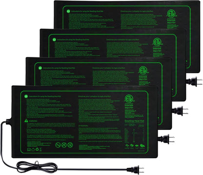 Upgrade Version 4PK Seedling Heat Mat with ETL Listed,Warm Hydroponic Heating Pad for Seed Starting,Indoor Gardening,Brewing and Greenhouses,Durable Waterproof Black Plant Heat Mat