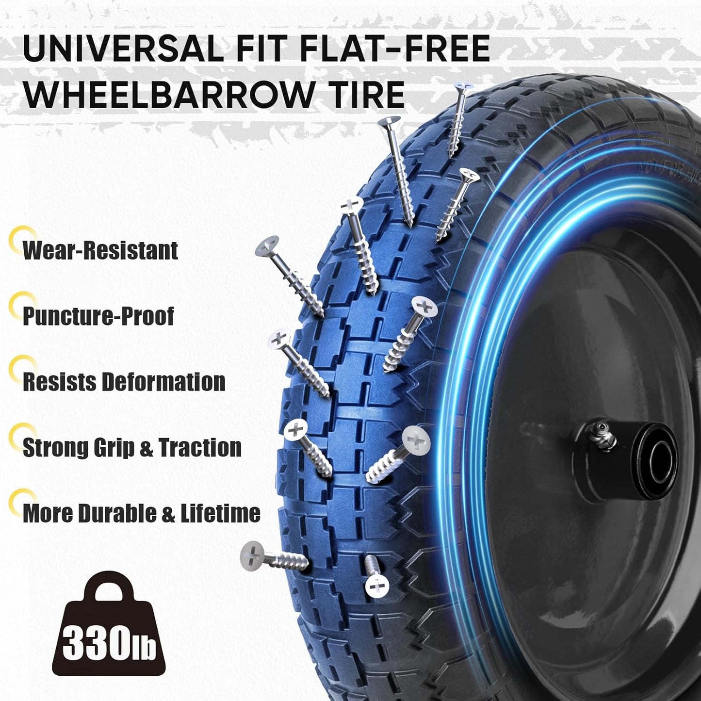 TICONN 4.80/4.00-8 Tire, 14.5" Flat Free Wheelbarrow Tire and Wheel, Solid Replacement Tires, 5/8" 3/4" Bearings, Universal Fit 4.80/4.00-8, 3.50/3.00-8, 4.00-6 (14.5" Black, 4PK)