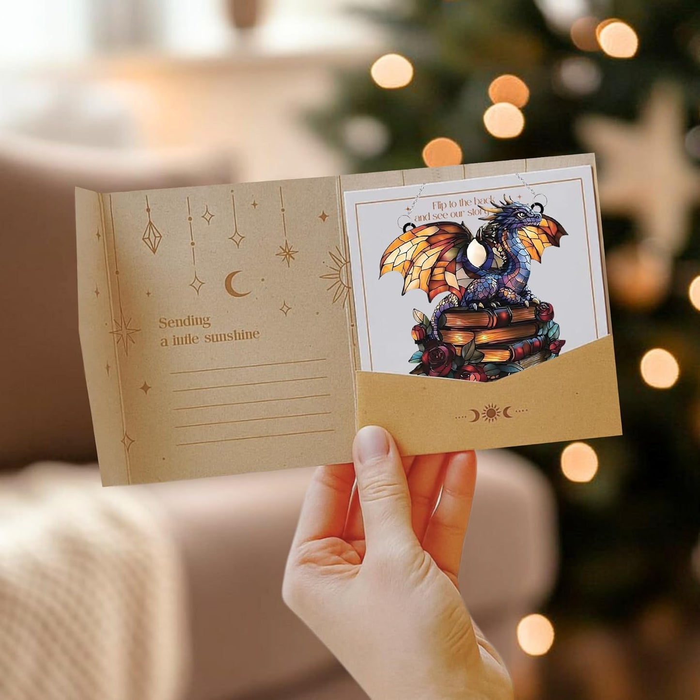 Dragon and Book Bookish Acrylic Suncatcher Stained Glass Effect Window Car Hanging Christmas Ornament Indoor Outdoor Decor Garden Bookworm Sun Catcher Book Lover for Women Mom Grandma