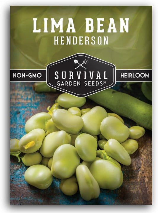 Lima Bean Seeds for Planting – Henderson Butter Bean Seeds for Gardens & Classroom Science Projects, Easy to Grow Non-GMO Heirloom Variety - Survival Garden Seeds (1 Pack)