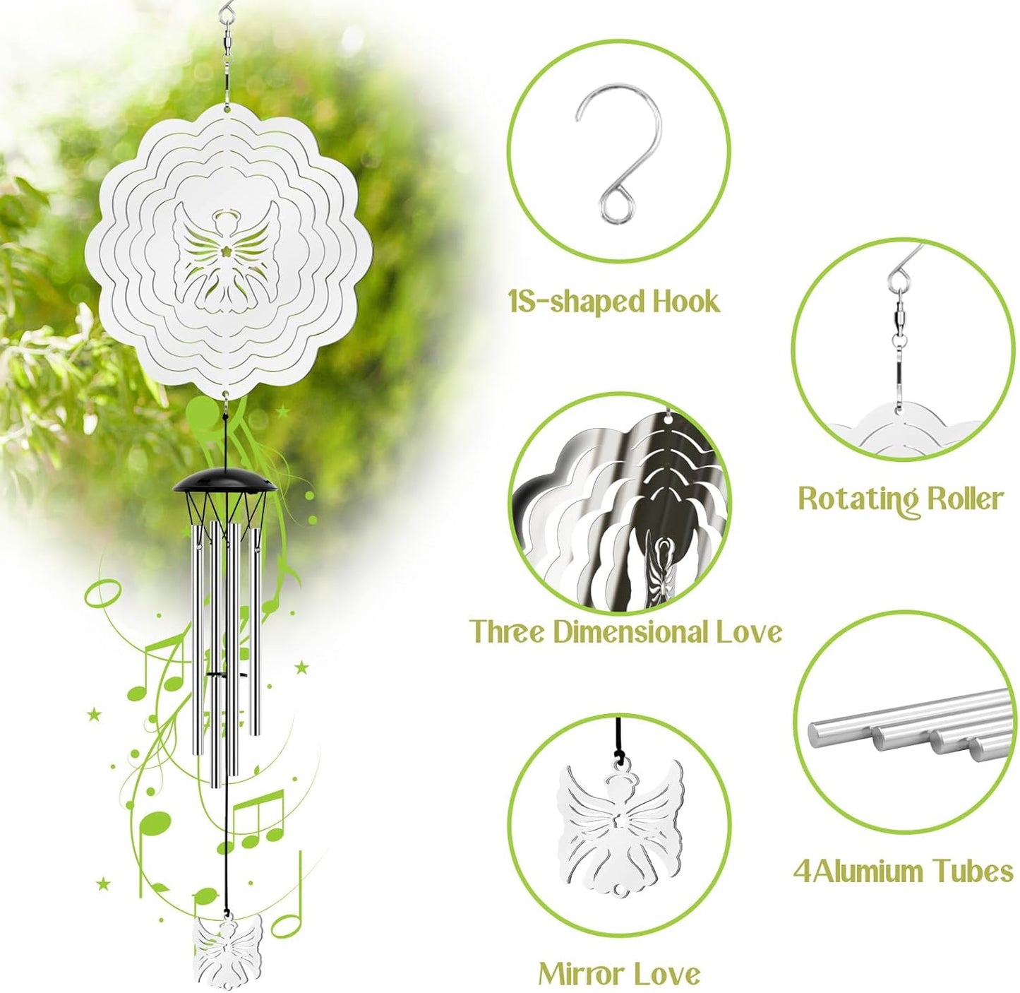 Wind Chimes with Angel Wind Spinner, Outdoor Garden Decor Wind Spinner, Gifts for Women, Mom, Retirement, Teacher, Parents Birthday, Memorial Gift for Garden Porch Patio Home Decor
