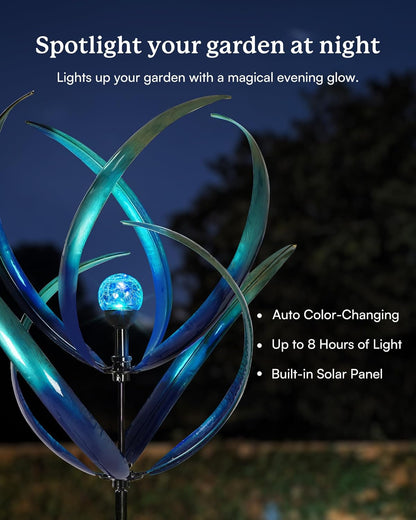 82 inch Wind Spinners Outdoor - Extra Large Outdoor Metal Wind Sculptures Spinners with Solar Light, Windmills for The Yard Garden, Yard Art Garden Lawn Decor - Peacock Blue
