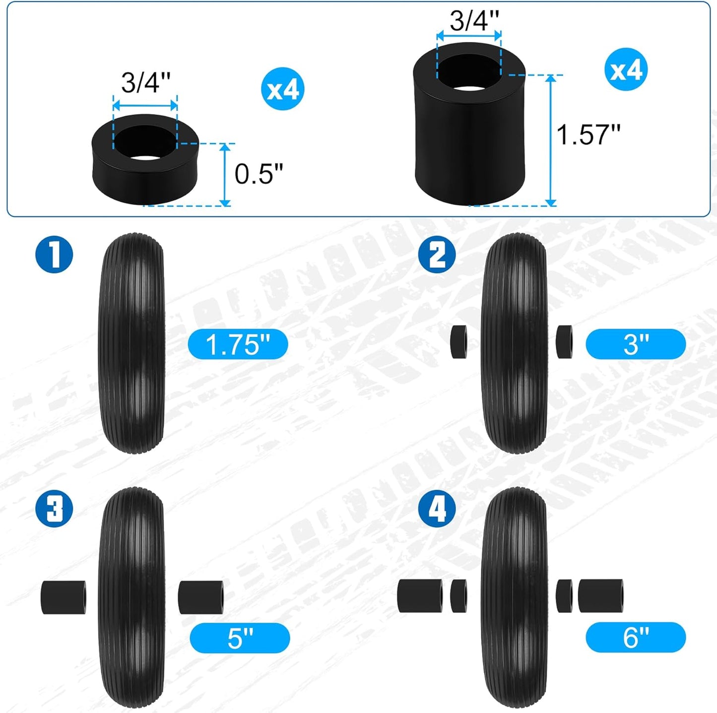 4.00-6 Flat Free Wheelbarrow Tires and Wheels, 13 Inch Wheelbarrow Tires with 5/8" or 3/4" Bearings, 1.75'' Centered Hub Hand Truck Solid Wheels Replacement for Hand Trucks, Dolly Trolleies, 2 PCS