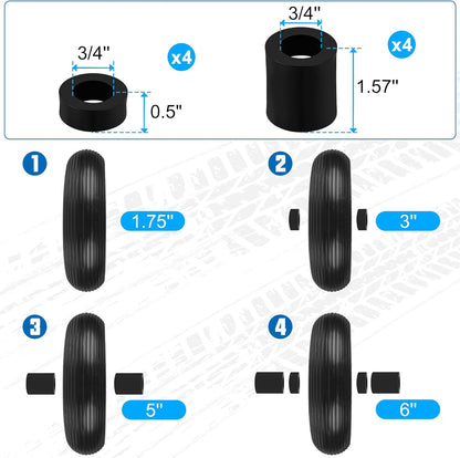 4.00-6 Flat Free Wheelbarrow Tires and Wheels, 13 Inch Wheelbarrow Tires with 5/8" or 3/4" Bearings, 1.75'' Centered Hub Hand Truck Solid Wheels Replacement for Hand Trucks, Dolly Trolleies, 2 PCS
