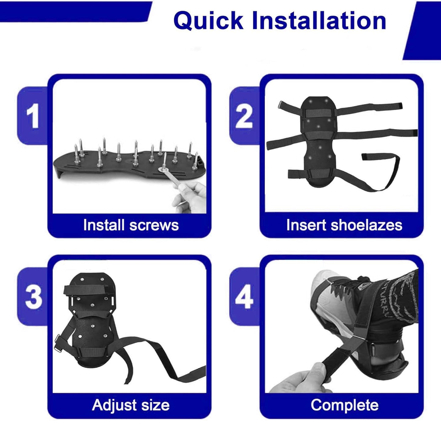 Lawn Aerator Shoes with Hook & Loop Straps with Shovel for Grass, Heavy Duty Spiked Aerating Sandals for Yard Patio Lawn Garden, Aerator Lawn Tool or Screed Shoes, One Size Fits All, Black Epoxy Shoes