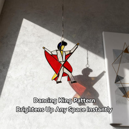 Dancing King Pattern, Handmade Stained Glass Spinner, Kinetic Acrylic Hanging Decor, DIY Sunlight Catcher Memphis Melody Spinner for Garden Yard, Porch, Window Decoration (2PCS)