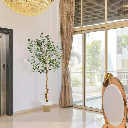 Artificial Eucalyptus Tree, 7ft Tall Fake Eucalyptus Plant with Basket, Green Silver Dollars Silk Leaves Large Faux Tree for Home Office Livingroom Floor Decor Indoor