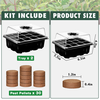 ZeeDix 2 Set Seed Starter Tray Kits with 30 Pack Coco Coir Pellets