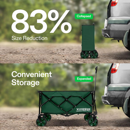 VIVOSUN Collapsible Folding Wagon, 350 lb Load-Bearing Outdoor Utility Cart with Silent Universal Wheels, Cup Holders &Side Pockets, Adjustable Handle, for Camping, Garden, Sports, Picnic, Shopping