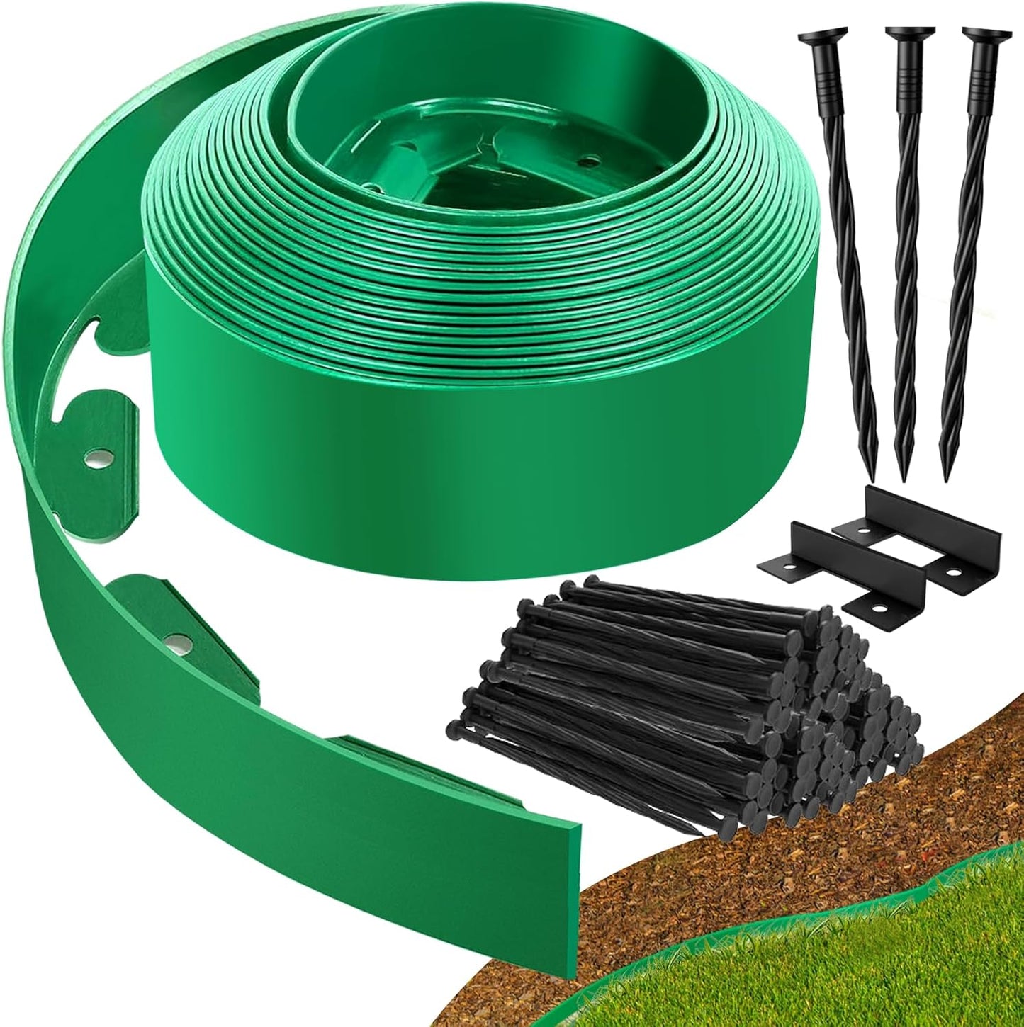 Landscape Edging - Garden Edging Border 20FT 4IN Tall with 30 Stakes, No Dig Lawn Edging for Landscaping for Garden Bed, Yard, 0.15" Thick Flower Bed Border Edging with Connector for Outdoor