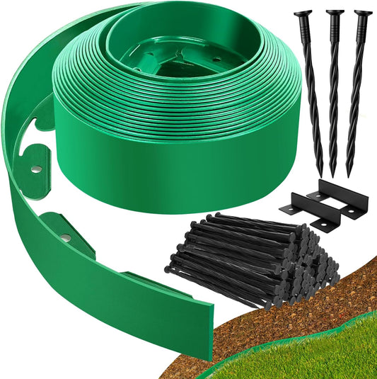 Landscape Edging - Garden Edging Border 20FT 4IN Tall with 30 Stakes, No Dig Lawn Edging for Landscaping for Garden Bed, Yard, 0.15" Thick Flower Bed Border Edging with Connector for Outdoor