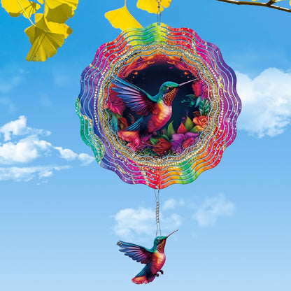 Hummingbird Wind Spinners Outdoor - Hummingbird 3D Metal Yard Wind Spinner Hanging Lawn Christmas Decor for Yard and Garden Kinetic Art Ornament Gifts, (12 X 12 Inches)