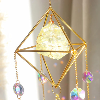 Citrine Crystal Suncatchers Colorful Prisms Windows Decor Garden Wind Chimes with Chain Pendant for Wedding Party Indoor Outdoor Decorations