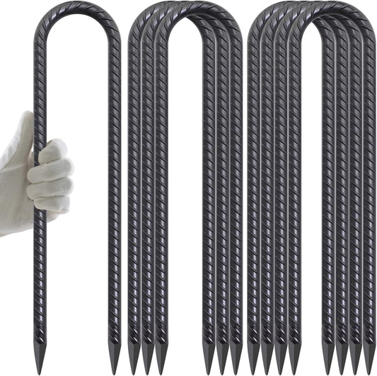 AAGUT 16 Inch 8 Pcs Rebar Trampoline Stakes 3/8" Extra Heavy Duty Metal Steel High Wind Ground