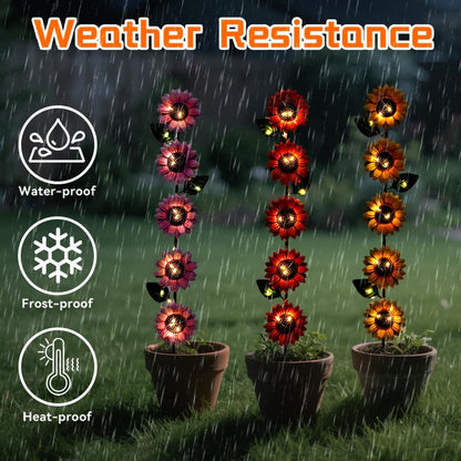 Solar Garden Stakes Lights,3 Pack Metal Sunflowers for Outside,Waterproof Solar Decorative Garden Stakes,Metal Spring Yard Art Decor Lights for Patio Pathway Backyard Porch Lawn(22.6 * 4.7IN)