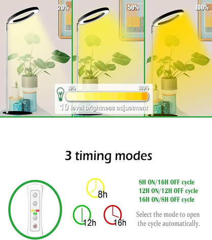 yadoker 72 LEDs Full Spectrum Plant Grow Light for Indoor Plants，Height Adjustable, 6.3" Aluminum Housing,Automatic Timer with 8/12/16 Hours,10-Level Brightness,Ideal for Small and Medium Plant Grow