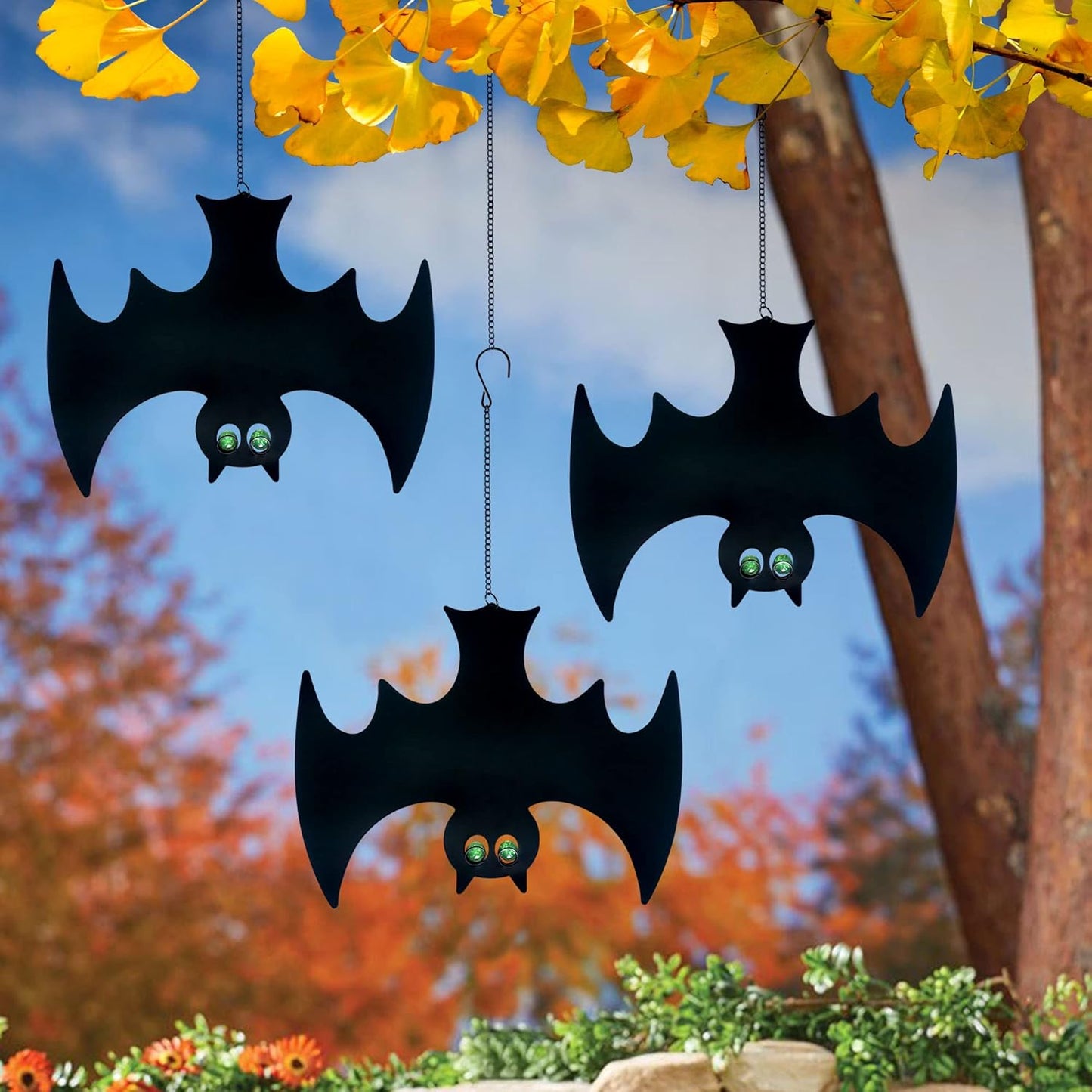 Outdoor Metal Bats, Halloween Decoration, Glow-in-The-Dark Hanging Bats, Silhouette Pendant Outdoors, Halloween Decorative Animals, Set of 3