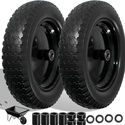 Wheelbarrow Tire 4.80/4.00-8 Flat Free Solid Tire Wheel 14.5 Inch, Replacement Heavy Duty Wheel, with 5.8" and 3.4" Bearings 3" Center Hub, fits Garden Cart, Dolly, Hand Truck, Trailer, Wagon, 2 Pcs