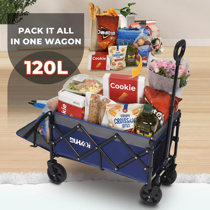 Collapsible Tailgate Wagon with Wheels, Compact Size Folding Utility Cart, 380LBS Capacity for Garden, Grocery, Beach, Camping – Portable Heavy Duty Cart(Navy Gray)