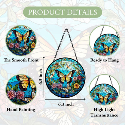 Butterfly Stained Glass Window Hanging, Suncatcher Panel for Window Decor for Indoor Outdoor, Garden Wall Stained Glass for Home, Butterfly Ornament Birthday Gifts for Boys and Girls, Housewarming
