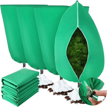 4 Pcs Plant Covers Freeze Protection 35.4" x 59" Winter Frost Blankets for Outdoor Plants with Zipper Drawstring Frost Cloth Freeze Covers Warm Shrub Jacket for Fruit Tree Potted(Green)