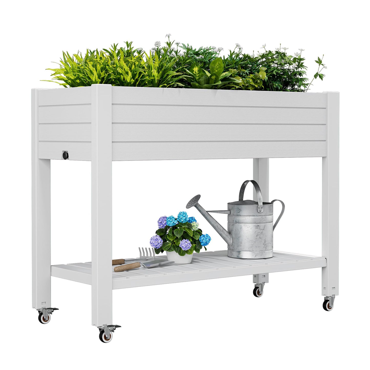 WTFGO Elevate 33.7" Tall Raised Garden Bed with Wheels, Divisible Resin Planter Box with Drainage