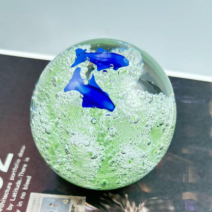 Decorative Crystal Ball Figurines Coral Fish Paperweight Blown Glass Decor Sea Art Ocean Lovers Gift Green 3.15"