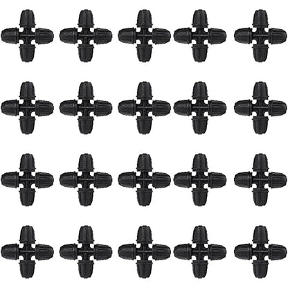 Drip Irrigation Fittings for 1/4 inch Tubing (0.16" ID x 0.28" OD), 20 Pcs Anti-Drop Locked Barbed Reducing 4-Way Coupling for Drip Line Connectors