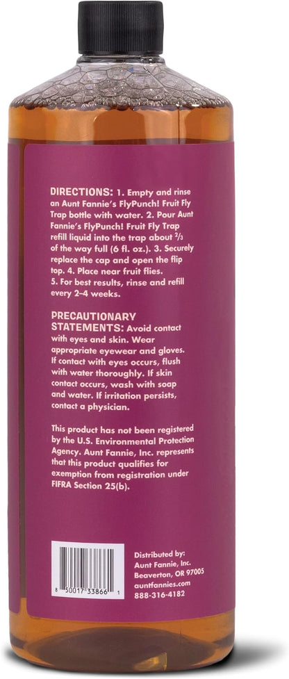 Aunt Fannie's FlyPunch Fruit Fly Trap for Indoor and Kitchen Use, Ready to Use, Made with Plant Based Ingredients, Safe Near Food, Long Lasting, 32 oz Refill