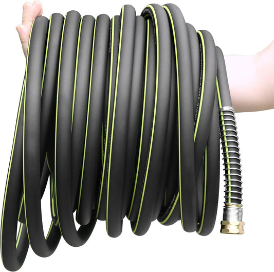 Rubber Garden Water Hose 100ft, 5/8" Leak Proof Garden Hose with Brass Connector, Flexible Hose Pipe for Lawn, Watering Cleaning & Washing
