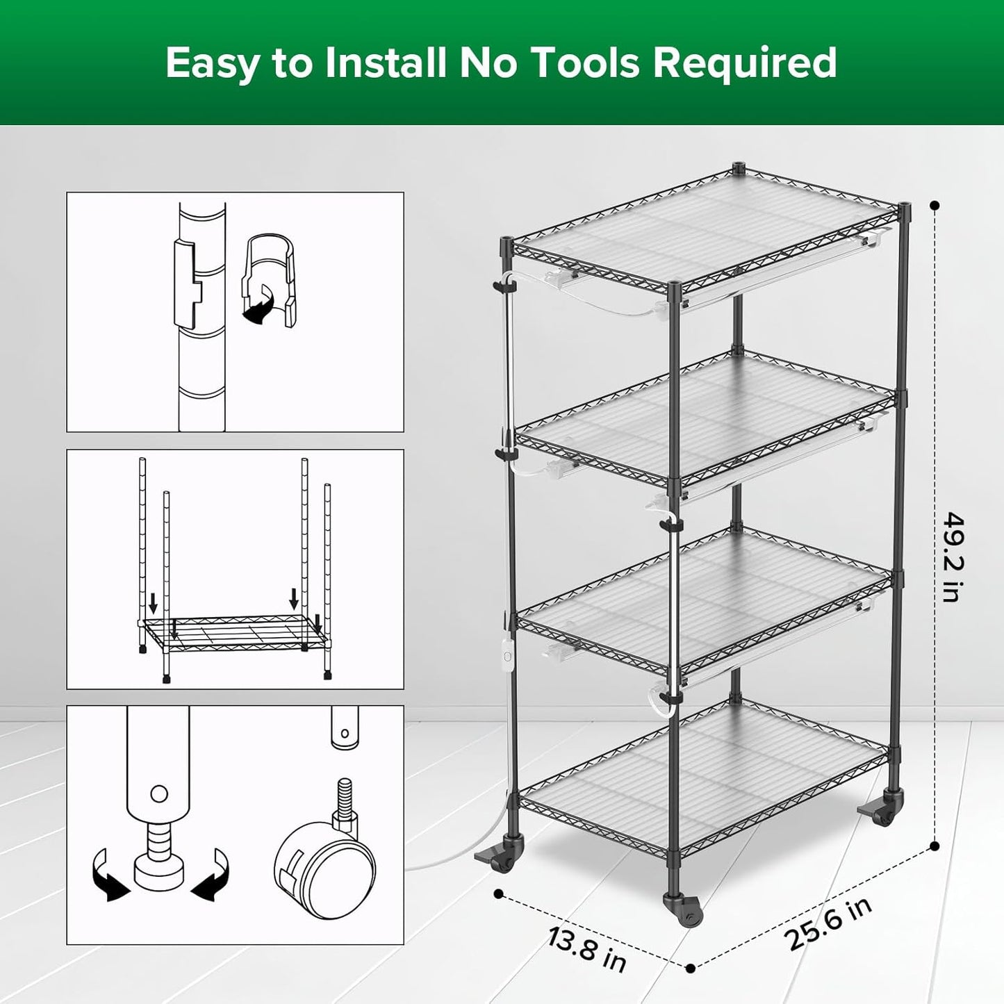 SANSI Plant Stand with Grow Light, 4-Tier 4000K 144W, Full Spectrum Indoor Greenhouse DIY Plant Shelf with T8 Plant Lights Growing Lamp, Flower Pot Stand Display Rack with Wheel Mechanical Timer