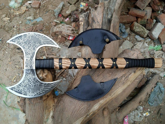 Viking Axe of Ragnar Lothbrok Norse Hunting Ax Sharp Blade Hunting Axe, High Carbon Steel Blade with Rose Wood Handle Camping Axes Viking Hatchet Gift for Dad (Double Head)