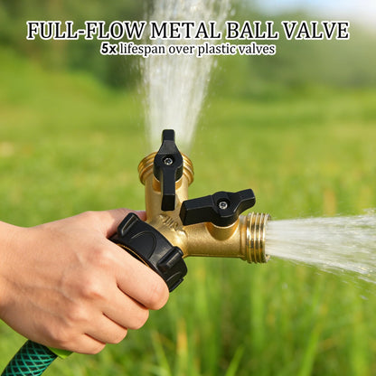 Hourleey Brass Garden Hose Splitter 2 Way, 3/4 Inch Hose Connector Tap Splitter, Hose Y Splitter