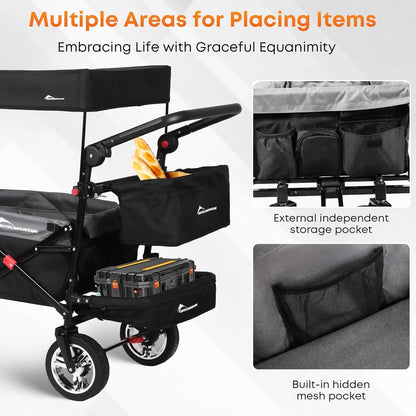 Wagon Cart with Removable Canopy,Collapsible Foldable Wagon, Heavy Duty Utility Outdoor Foldable Garden Cart with Wheels, Adjustable Handle, Outdoor Utility Wagon, Black