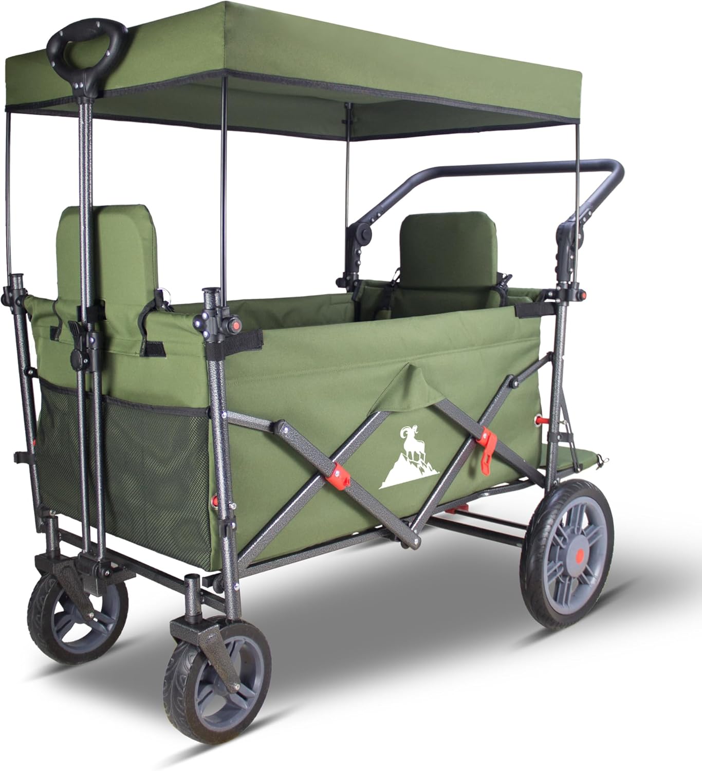 Collapsible Foldable Wagon Cart with Quick-Release Wheels & 2 Seats - Heavy-Duty Utility Wagon 265LBS Capacity for Camping, Garden, Shopping (Green)