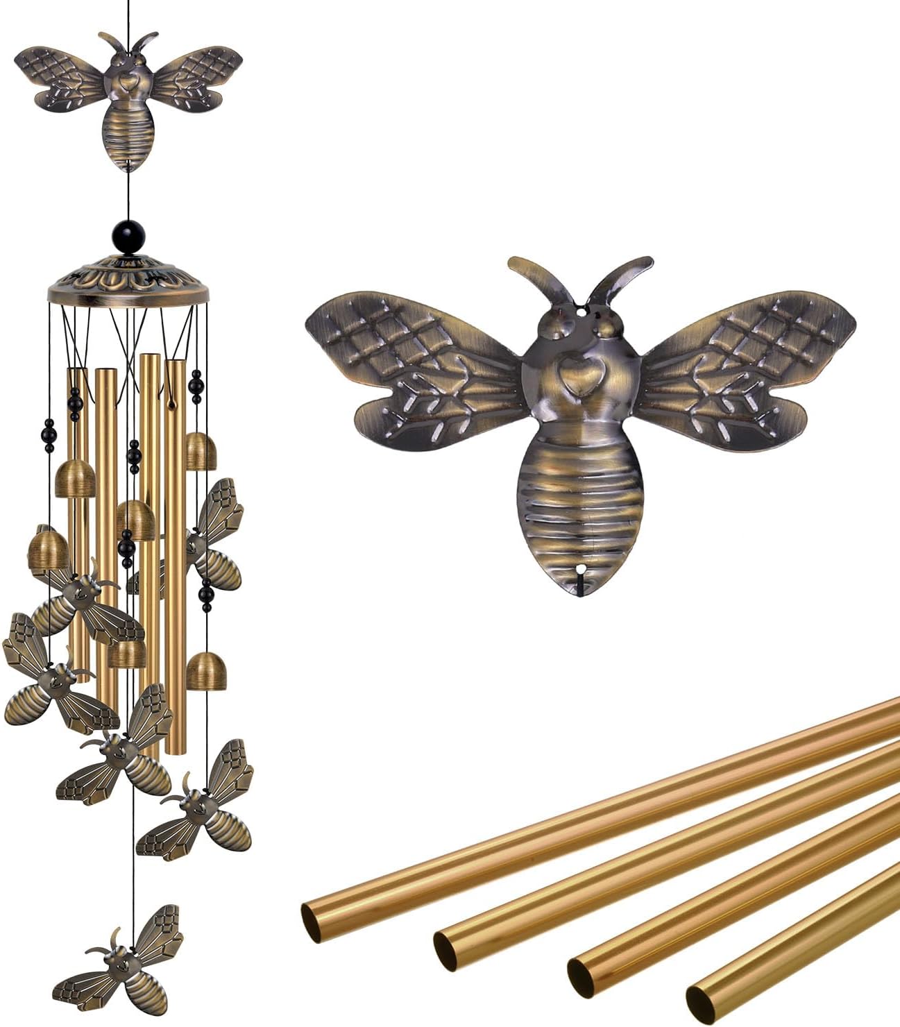 Bronze Bee Wind Chimes Decor, Mobile Blessing Wind Bells Decorate, Sympathy Wind Catcher, Memorial Gifts for Mom,Grandma,Woman (Housewarming/Outside/Indoor/Home/Room/Porch/Yard/Garden Decoration)