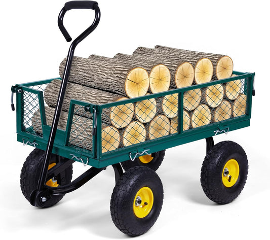Backyard Expressions Heavy-Duty Steel Garden Cart – 400 lb Capacity, Removable Mesh Sides, Flatbed