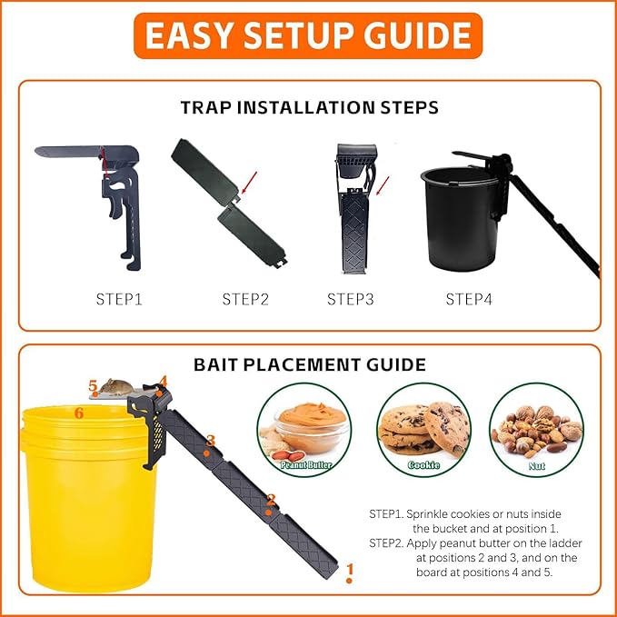 Walk The Plank Bucket Mouse Trap for Rats and Mice – Reusable No-Kill Humane Rodent Trap, Fits 5 Gallon Bucket, Auto Reset Multi-Catch Mouse Bucket Trap for Indoor Outdoor Use (1 Pack)