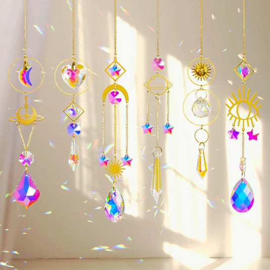 Sun Catchers 6Pieces Colorful Crystals Suncatcher with Chain Pendant Ornaments Hanging Crystals