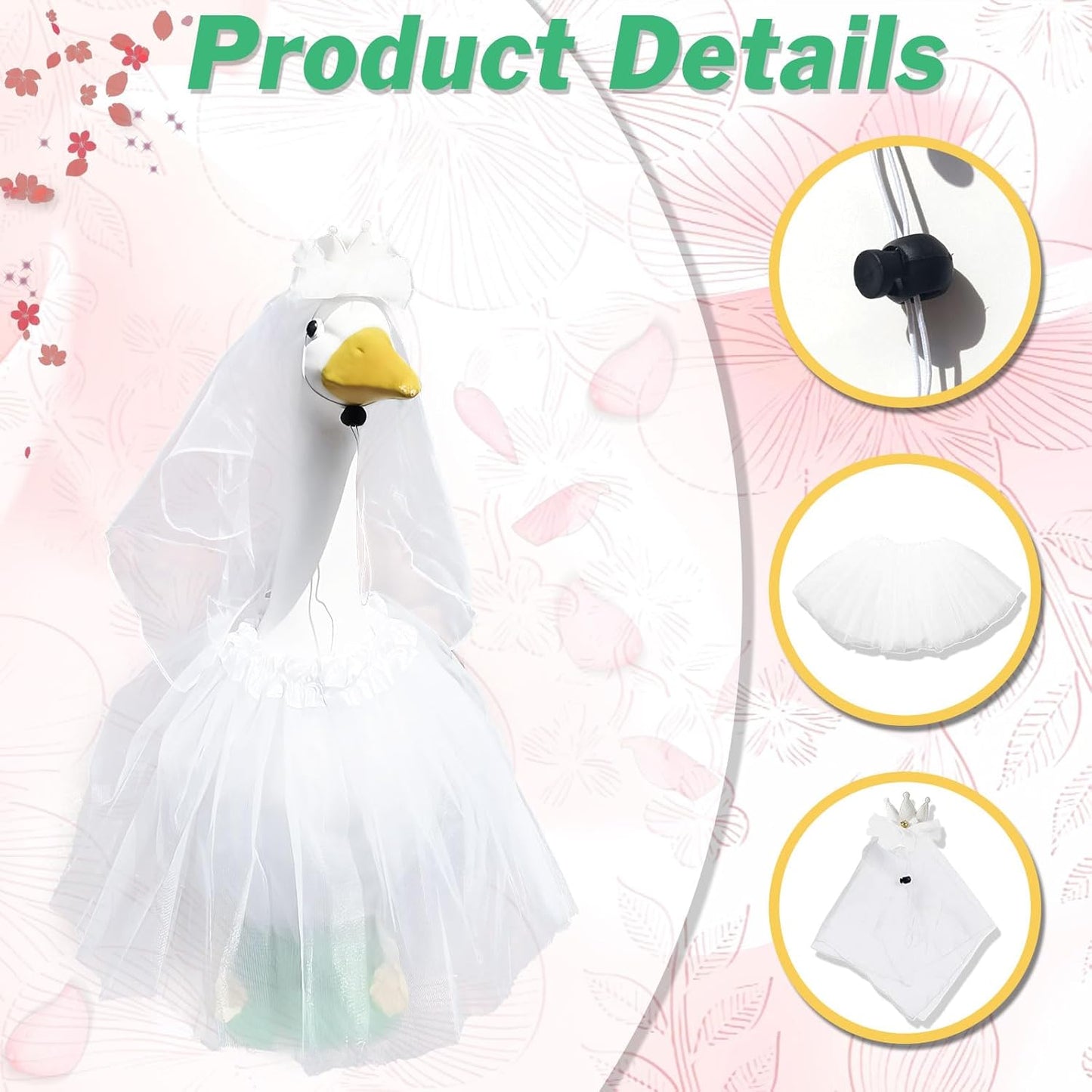 Porch Goose Outfit for 23" 17" Bride Goose Lawn Goose Costume Wedding Dress Statue Decor Clothes Outdoor Garden Lawn Art Decor
