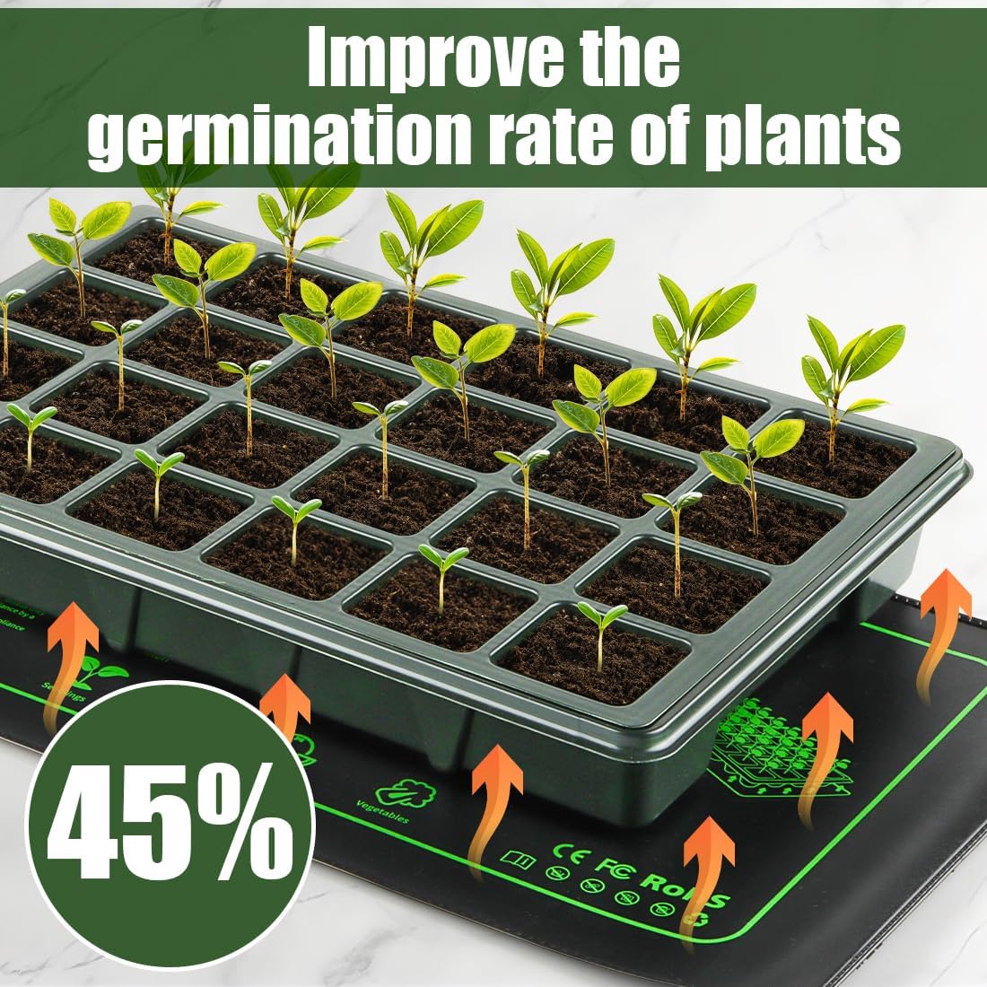 4 Pack Graphene Seedling Heat Mats for Plants, Waterproof Heating Pads for Seeds Germination and Microgreen Trays Thick and Reusable 20W